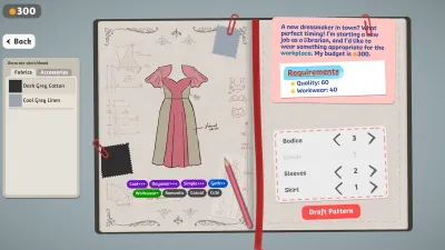 Dressmaker プロトタイプのキーアート。ドレスフォームに2色使いのドレスが飾られている